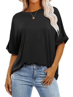 3pcs Women's Oversized Short-Sleeve T-Shirts - Loose Fit Round Neck Summer & All-Season Basic Tees, Solid Color Casual Layering Tops, Machine Washable Comfortable Casual Attire (Bulk Pack) - Neutral Colors Suitable for All Body Types - Mixed Color 4