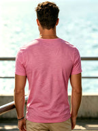 Men's Summer Trendy Stretchy Comfortable Non-Restrictive Niche Design Unique Short Sleeve T-Shirt 2pcs - Pink + Pink 6