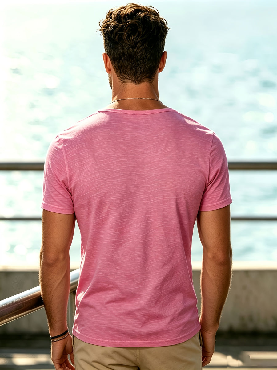 Men's Summer Trendy Stretchy Comfortable Non-Restrictive Niche Design Unique Short Sleeve T-Shirt 2pcs - Pink + Pink 6