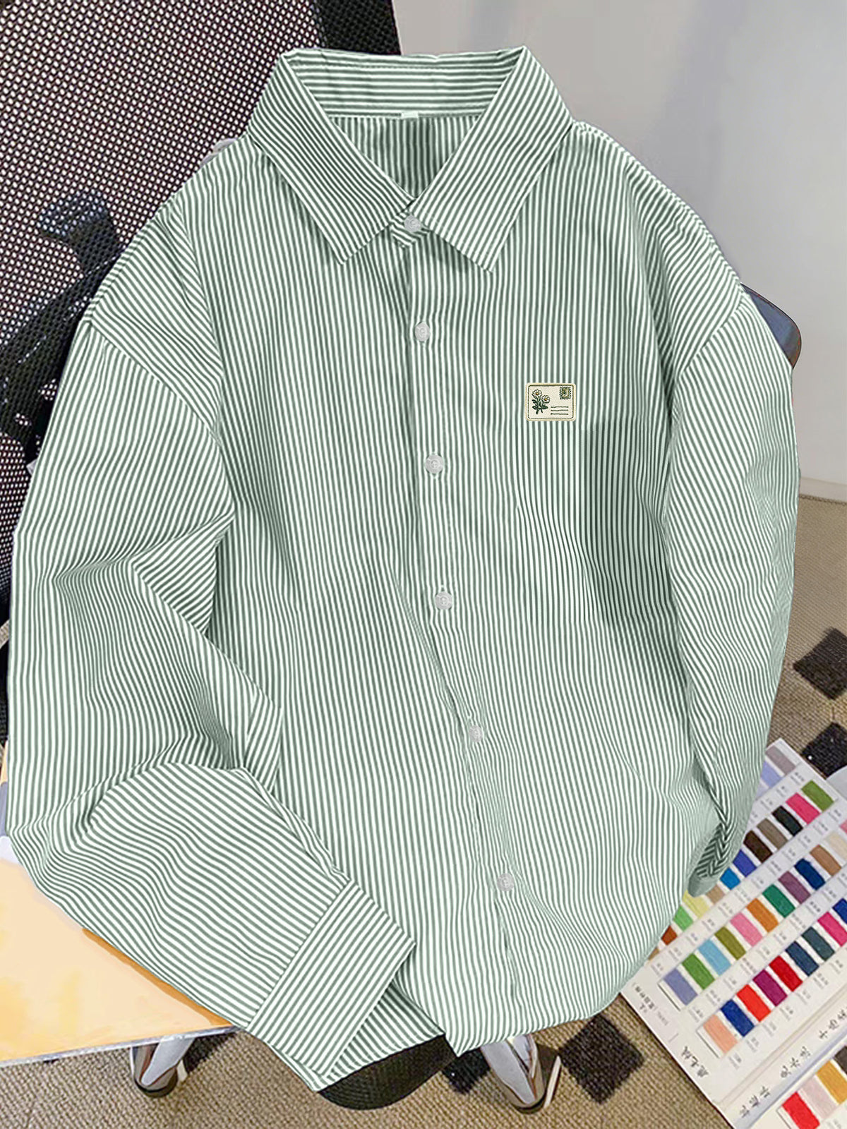 Early Spring Spring New Versatile Basic Multi-Color Optional Easy Fashion Niche Print Lapel Long Sleeve Casual Shirt - Light Green