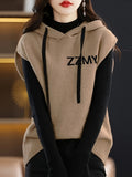 Women's Casual Hooded Sweatshirt - Relaxed Fit with Contrast Color Block Design, Ribbed Cuffs & Hem, All-Season Versatile Pullover for Casual Attire, Leisure Clothing, Hooded Pullover, Soft Texture Fabric - Khaki