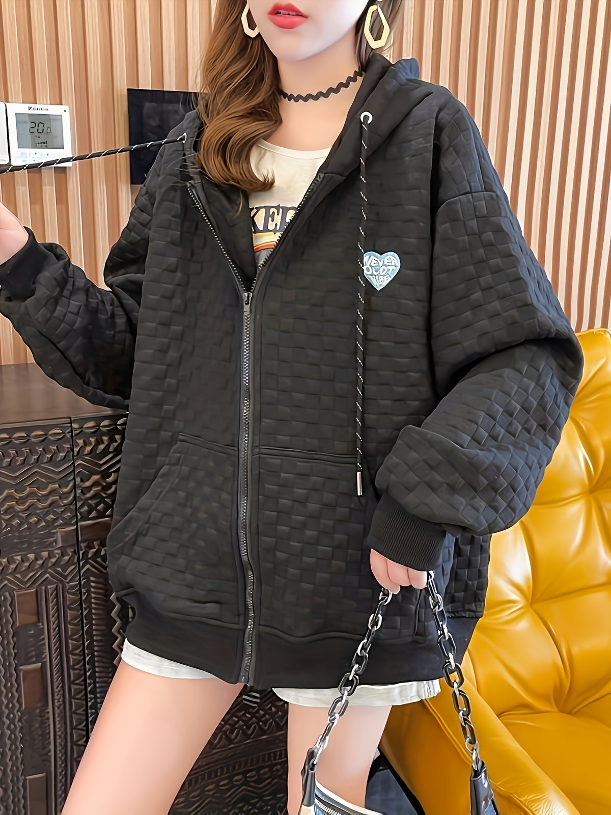 New Hooded Loose Long Sleeve Jacket, Suitable for Autumn And Winter Outerwear, Women'S Clothing - Black