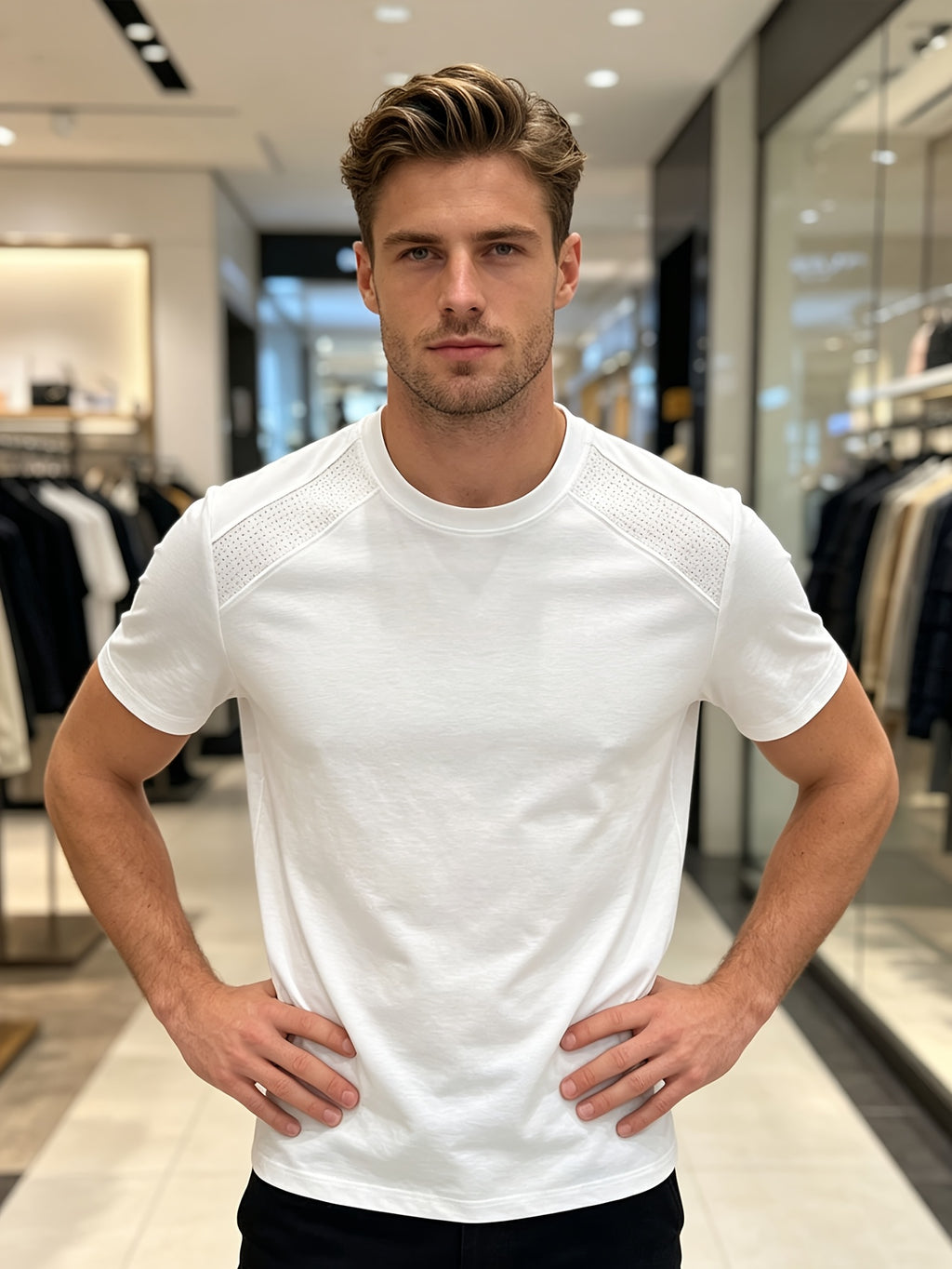 Men'S Solid Color Quick-Dry Round Neck T-Shirt, Versatile for Daily Commute And Light Sports, Breathable with Micro-Perforations, Enhanced Ventilation, Comfortable And Non-Sticky in Summer - White