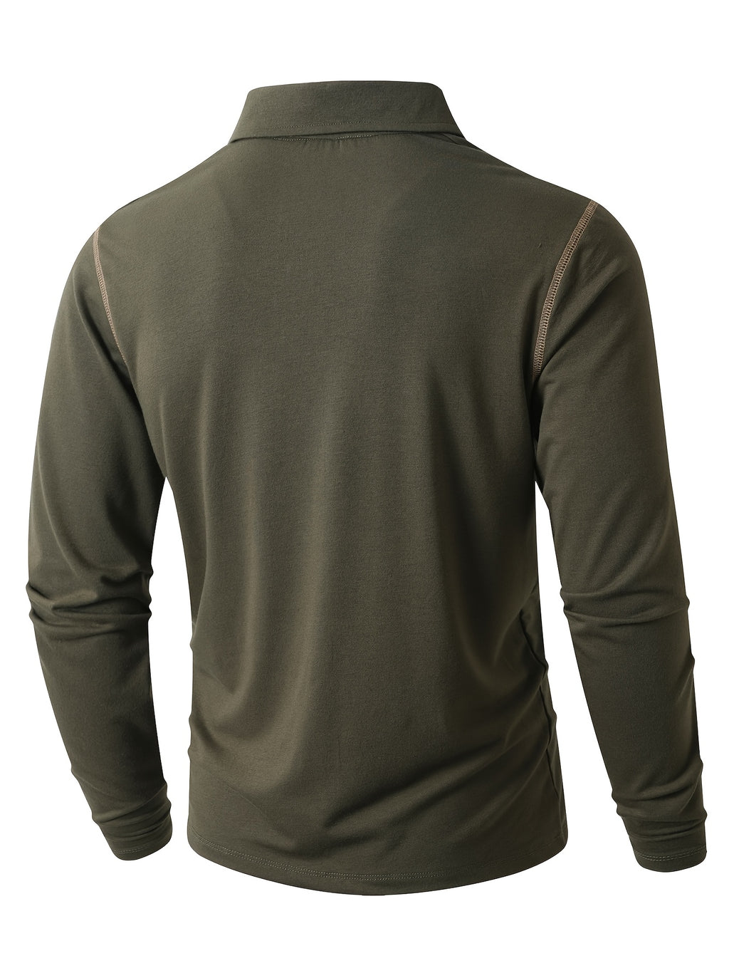 KJ-P029 Men's Long Sleeve Henley Shirt with Contrast Color Placket and Pocket Design, Stretchy, Comfortable, and Casual Polo for Daily Commuting Wear - fern green