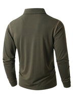 KJ-P029 Men's Long Sleeve Henley Shirt with Contrast Color Placket and Pocket Design, Stretchy, Comfortable, and Casual Polo for Daily Commuting Wear - fern green