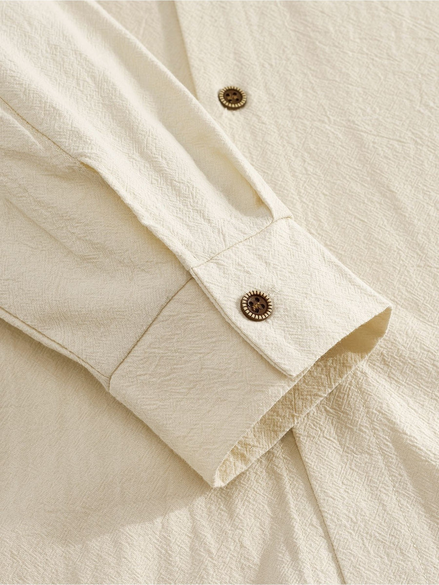 4pcs Men'S Stand Collar Linen Blend Long Sleeve Shirt, Beach Vacation Casual Commute Wear, Breathable Lightweight Relaxed Style Spring Summer Autumn Loose Straight Cut with Roll-Up Cuffs And Chest Pocket, Multi-Color Available - Black+Blue+Gray+Khaki