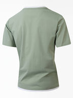American-style Minimalist Color-Block White-Trimmed Henley Shirt for Men, Versatile Commuting Breathable Thin Short-Sleeve Base Layer Top, Summer Color-Block V-Neck Solid Color T-Shirt, Casual Short Sleeve - Yellow-green