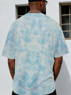 Men's Solid Color Tie-Dye T-Shirt - Multicolor Suitable for Fan Gatherings & Parties, Casual Crew Neck Short Sleeve Tee with Subtle Tie-Dye, Machine Washable for Events, Casual Attire & Themed Outfits - Sky Blue