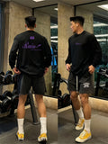 New Spring And Autumn Oversized Long-Sleeve T-Shirt for Men, Featuring a Trendy Print, Made of Heavy, Perfect for Casual Outdoor Sports - Black
