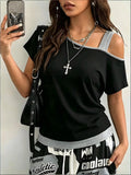 Women's Elegant Printed One-Shoulder Fashion Vest - Black