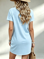 Printed Design Not Textured, Casual Women Dress, NY Letter Print, Summer Beach Vacation, Gift for Girlfriend Wife - Sky Blue