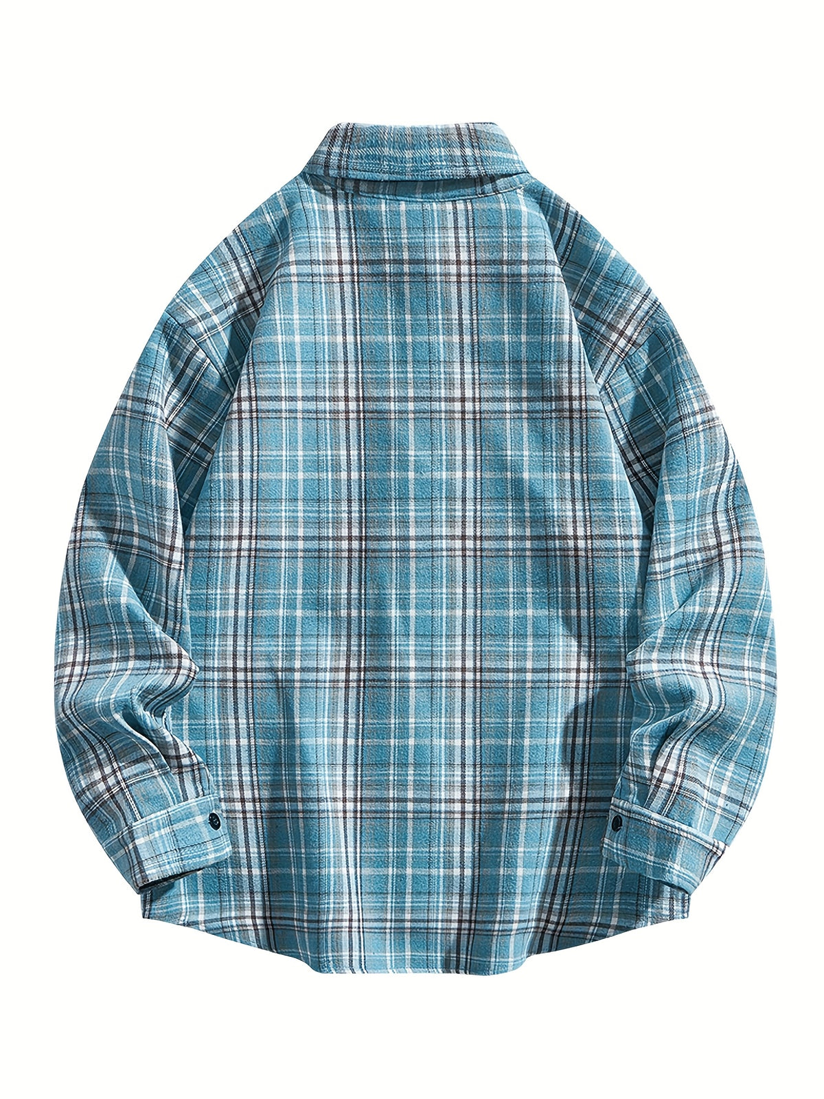 3pcs Set - Men'S Spring/Autumn Lapel Plaid Shirt Youth Outdoor Casual Trendy Top Men'S Fashion Versatile Jacket - Sky blue + dark blue + black