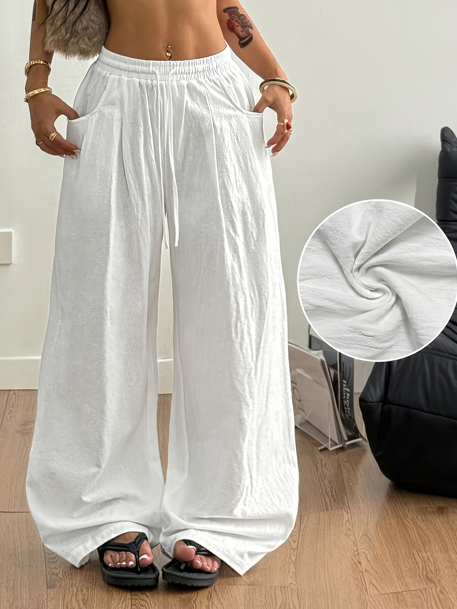 Women'S Summer Minimalist Bohemian Style Vacation Casual Everyday Versatile Comfortable Loose-Fitting Trousers, Pants - White