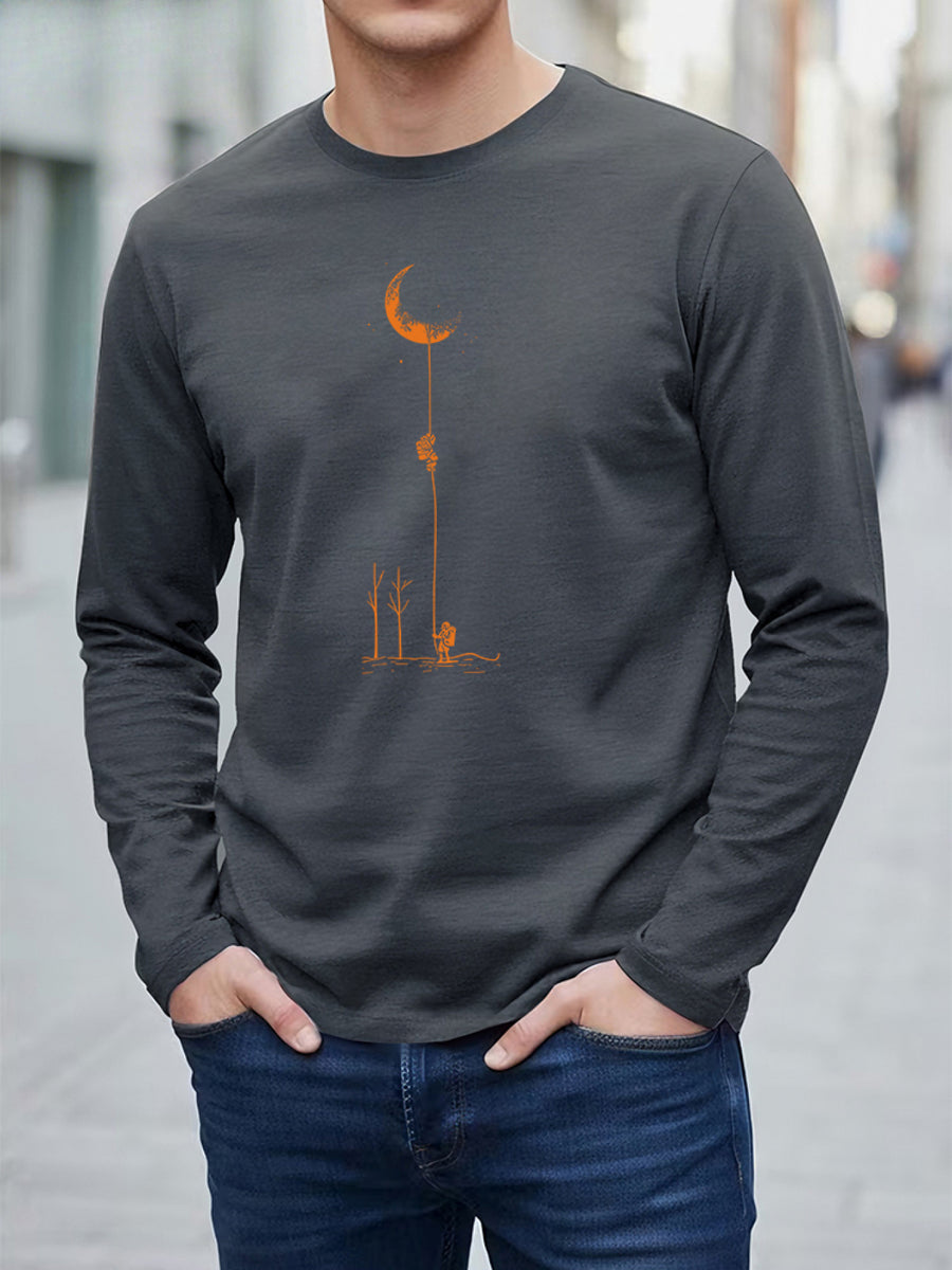 [Print Design - Not Textured], Men'S Long Sleeve T-Shirt, Trendy Graphic Print, Comfortable And Breathable for All Seasons, Casual Outing Essential, Machine Washable - Mixed Color 8
