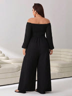 Plus Size Women'S Solid Long Sleeve Wide Leg Jumpsuit - Black