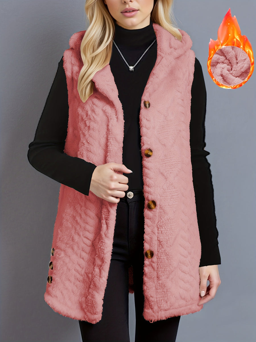 Women'S Adult Winter Casual Daily Jacquard Diamond Double-Faced Fleece Warm Fleece Pullover Vest Jacket - Peach
