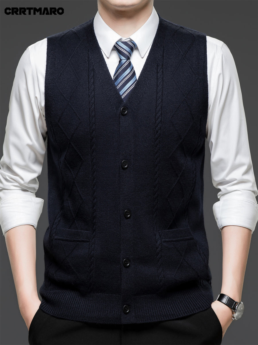 Men's Jacquard, Solid Color Knit Cardigan, Warm Casual Layering Top for Fall and Winter - Shangqing