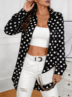 Spring/Autumn New Women's Mid-Length Polka Dot Shirt with Lapel Collar, Long Sleeves, Vintage Style, Versatile, Suitable for Commuting,, Casual Top - Black