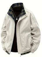 Spring New Men'S Loose Trendy Brand Jacket American Street Thin Lapel Solid Color Woven Plaid Tie-Dye Fake Two-Piece Jacket Coat - Pearl White