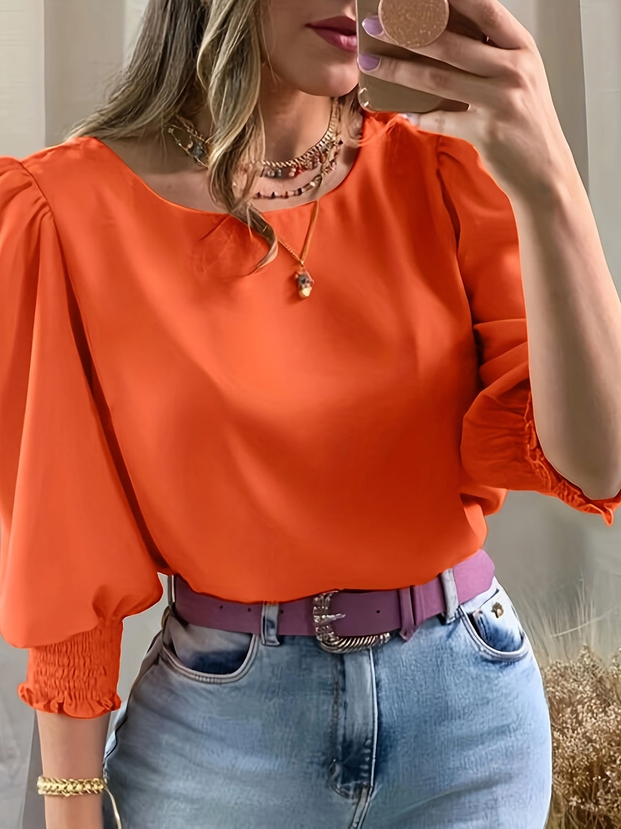 2503 Women's Casual Minimalist Solid Color Shirt Top - Orange red