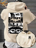 Casual Sporty Loose Hooded Sweatshirt, Retro Batman Comic Patchwork Cartoon Print, Men'S Casual All-Match Adjustable Drawstring Hoodie Comfortable Casual Autumn Winter Wear, for Sports, Outdoors, Picnics, Travel, Daily Home Wear - Apricot