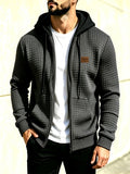 Men'S Hooded Knit Cardigan, Small Checkered Jacquard Zipper Hoodie, Knit Hooded Sweater, Comfortable And Warm, Essential for Autumn And Winter Outdoors, Suitable for Outings And Daily Home Wear - Dark Gray