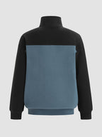 Men'S Fleece Ethnic Style Webbing Color Block Stand-Up Collar Sweatshirt Warm Casual Jacket - Sea Blue