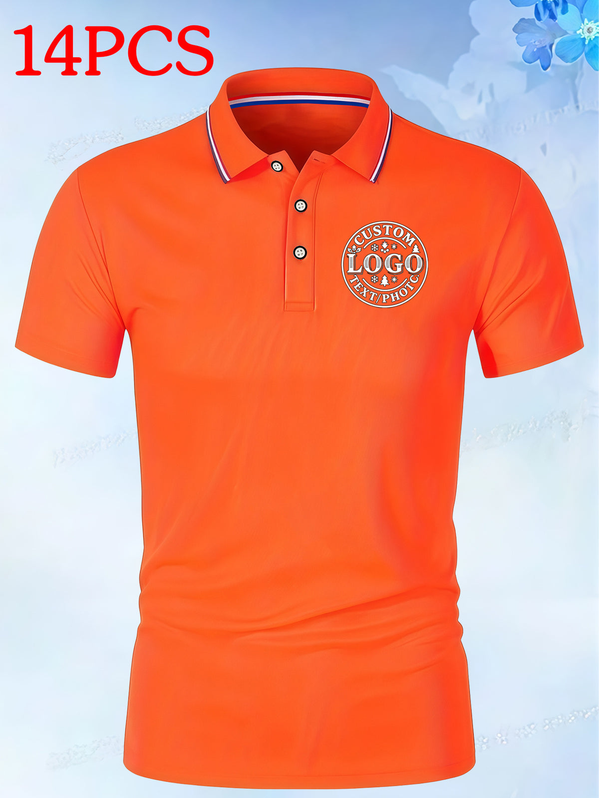 14pcs Classic Solid Color Men'S Polo Shirts, Breathable Lapel High Quality Shirts Casual Fashion Sport - Orange-Red