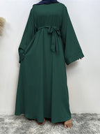 1pc Fashionable, Elegant, Comfortable, and Casual Wide-sleeved Abaya with Belt. Solid Color Suitable for Daily Wear. Loose and Comfortable Women's Abaya Dress. Ferace Tesettür Clothing, Women's Abayas for Muslim Women, Islamic Wear for Women - Dark Green