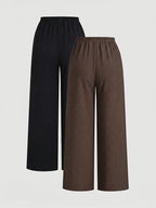 Women's New Style Long Pants Y2K Casual Vacation Versatile Preppy Style Textured Wide-Leg Pants - Black With Coffee