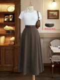 Women's Autumn Winter New Casual Solid Color A-Line Pleated Skirt, High Waist Flared Skirt, Elegant Casual Wear for Outing, Commuting, Vacation,, Home, Versatile, Daily, Office - Coffee Brown