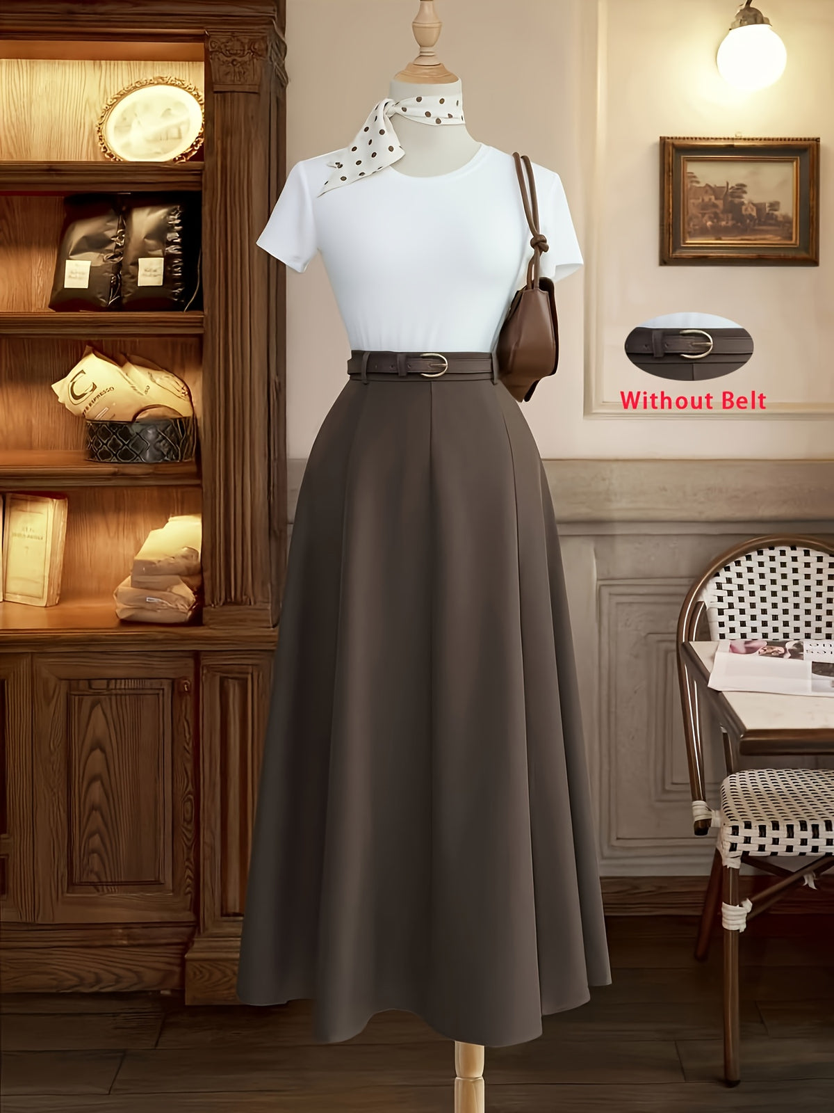 Women's Autumn Winter New Casual Solid Color A-Line Pleated Skirt, High Waist Flared Skirt, Elegant Casual Wear for Outing, Commuting, Vacation,, Home, Versatile, Daily, Office - Coffee Brown