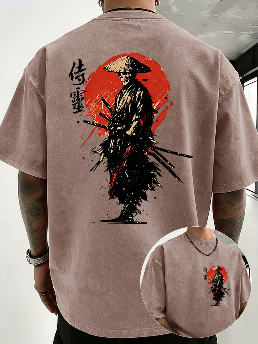 Drop-shoulder Vintage Washed T-shirt, Exclusively for the Fashion-forward Crowd. A Loose-fitting, Comfortable, High-quality Pure Cotton Short-sleeve Top, an Essential Piece for Streetwear Trends - Brown