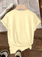 Disney Minnie with a Smile on Her Cheek Printed Fashion Women'S Round Neck Casual T-Shirt, Comfortable Fabric Short Sleeved, Round Neck Women'S T-Shirt, Worn in Spring And Summer - Apricot