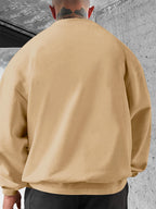 Men's Fashion Casual "Brooklyn Victory" Letter Print Sweatshirt, Polyester Material, Loose Fit, Versatile Men's Sweatshirt - Khaki