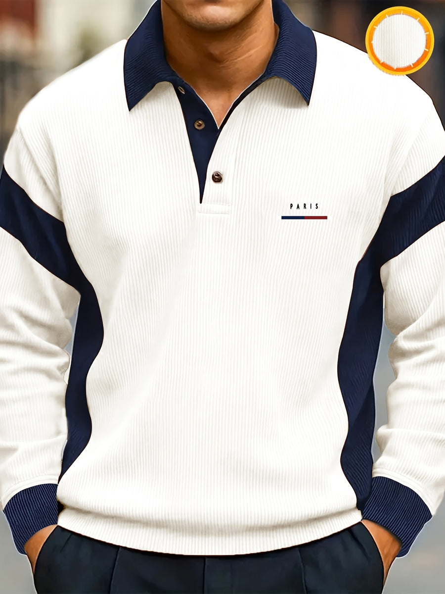Pearson OBM Spring/Autumn Men's New Chic Color-Block Printed Lapel Polo Shirt, Versatile and Stylish, Suitable for Daily Casual Wear and Various Outdoor Occasions - White-PA