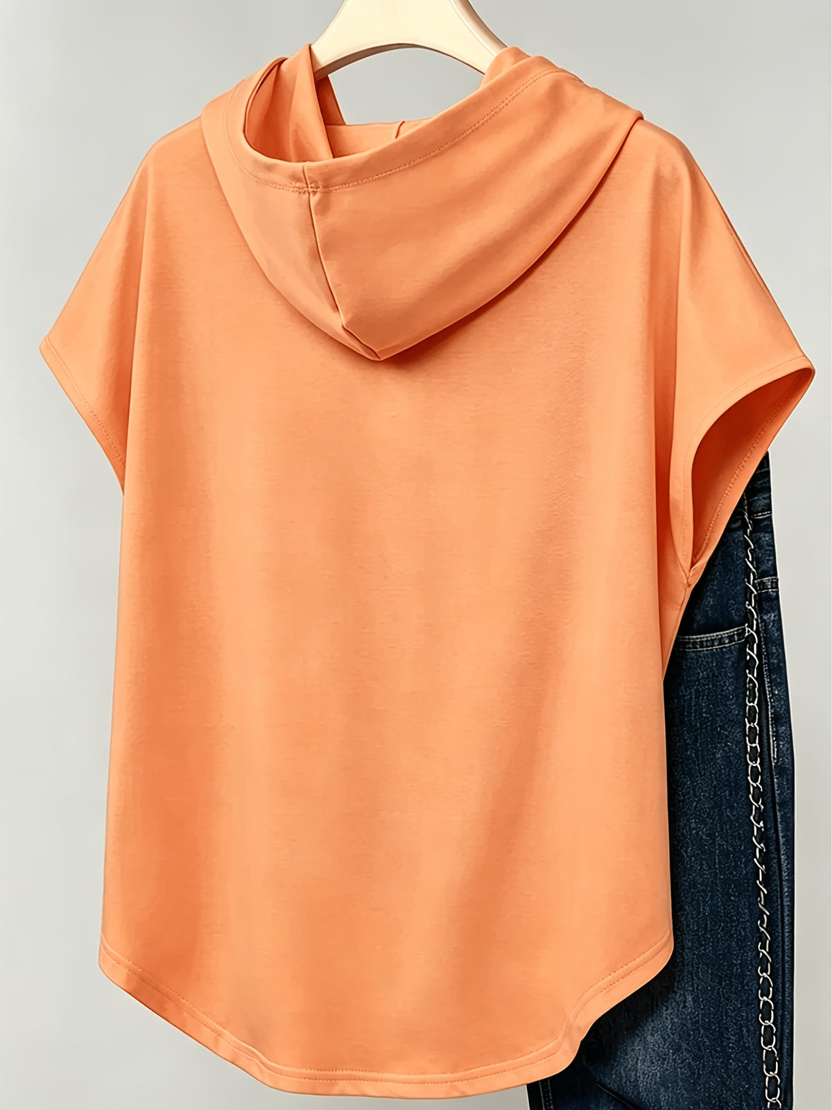 1pc Hooded Top Easy Line Design Casual All-Match Style Summer New Y2K Style Women'S Casual Athletic Wear Elegant Fashion Comfortable T-Shirt Top - Orange-Red