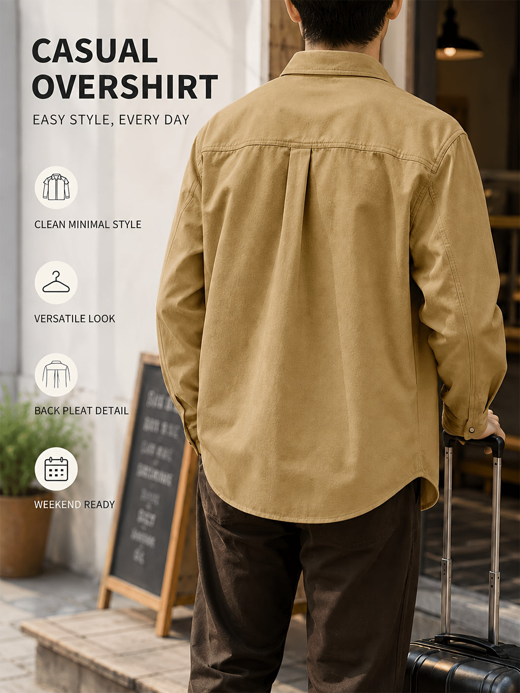 Men's Spring/Autumn Casual Long-Sleeve Shirt Jacket, Made with Skin-friendly Fabric That Is Comfortable and Breathable. Features a Classic Lapel Collar for a Neat and Structured Look, with a Chest Patch Pocket That Combines Storage with a Premium - Khaki
