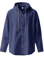 Men's Henley Shirt Linen Long Sleeve, Comfortable And Breathable Fabric, Suitable for Daily Outings, Outdoor Sports, Travel, And Vacation, Lightweight And Breathable Regular Fit, Ideal for Beach, Hiking, Evening Wear, And Casual Street Style - Navy Color