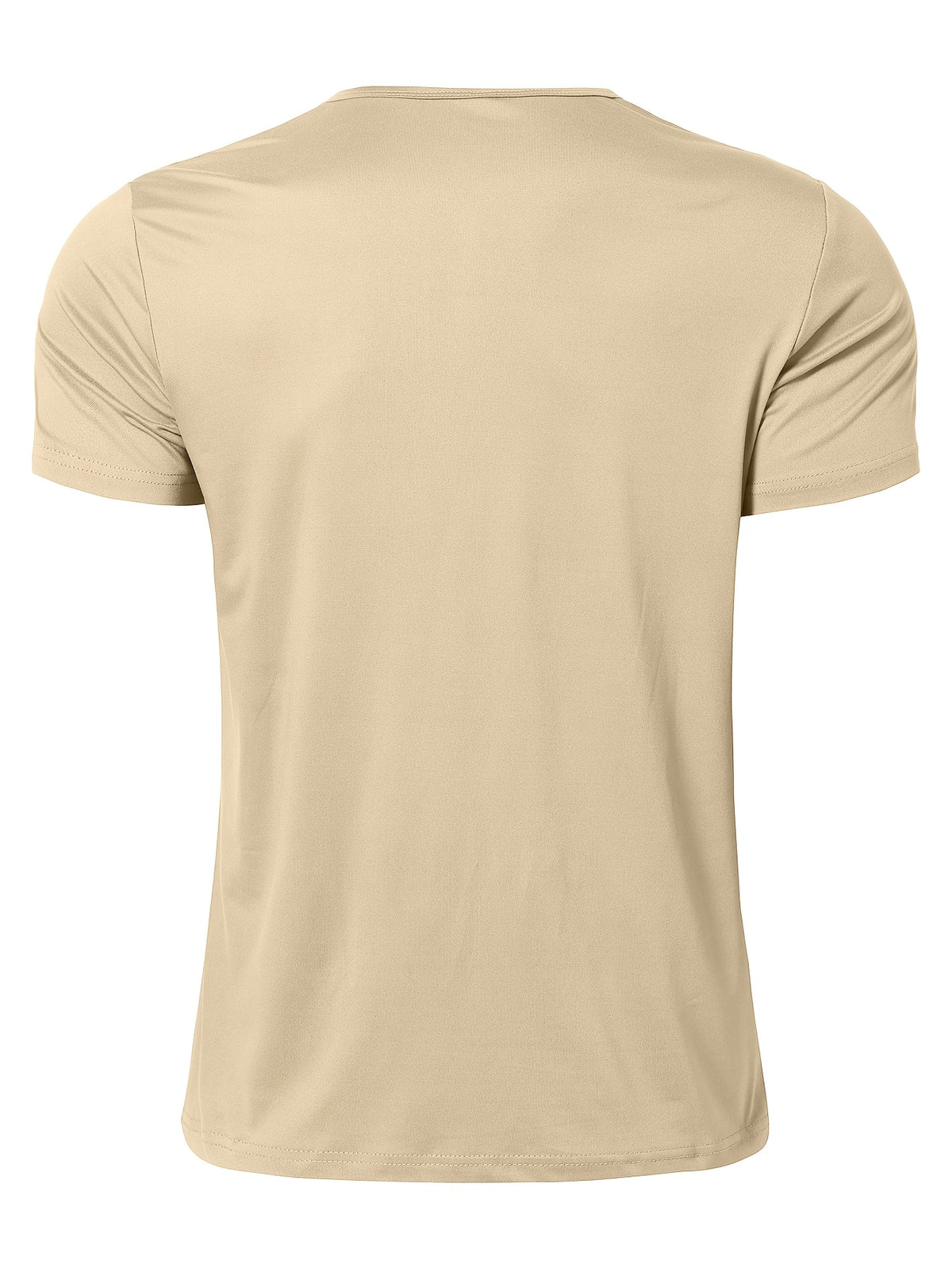 Men's Quick-Dry Moisture-Wicking Henley Shirt - Lightweight Breathable Stretch V-Neck Button-Front Collar T-Shirt Suitable for Gym, Outdoor, & Casual Wear, Solid Color Short Sleeve for Daily Activities & Summer Training (Machine Washable) - Khaki