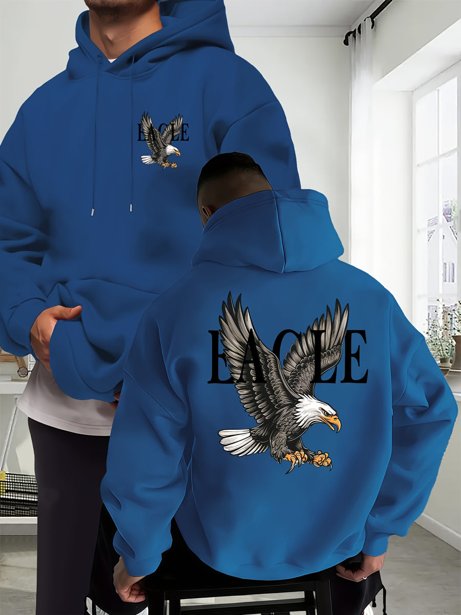 Eagle Men'S New Trendy Autumn And Winter Hoodie, Casual Everyday Drawstring Sweatshirt with Creative Design Print, Featuring a Front Kangaroo Pocket, Unisex Top - Peacock Blue