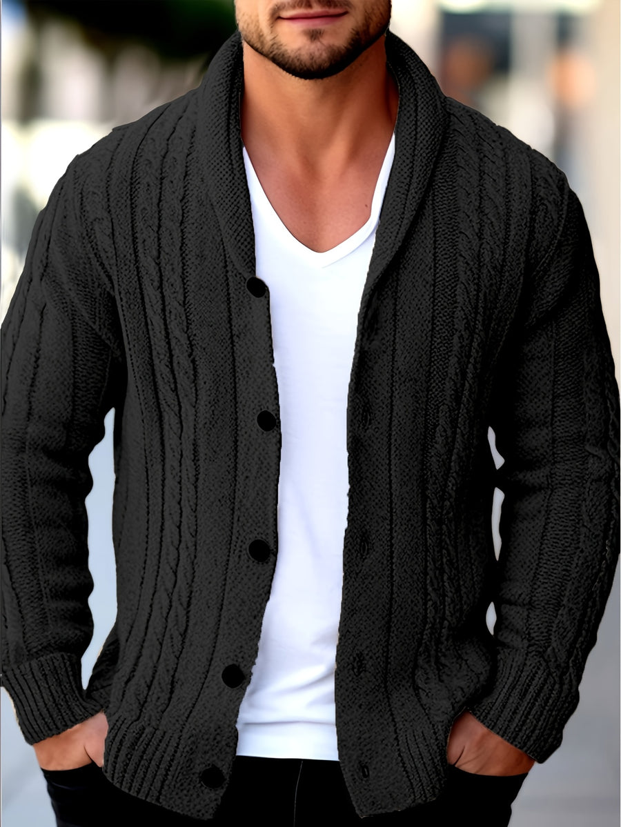 Men's Casual Sport Knit Cardigan, Fashion Knit Cardigan Jacket | Long Sleeve Thickened for Autumn and Winter, Warm, Featuring Cable Knit Craftsmanship, Casual Style Sweater with Button Closure, Regular Fit Long Sleeve Casual Style for Autumn and - Black