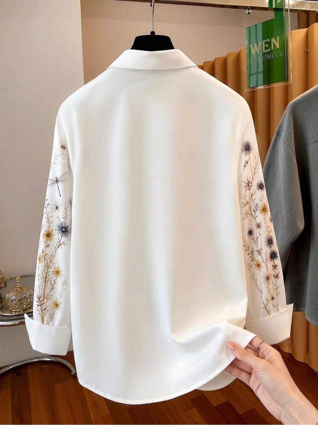 Women's Pretty Shirt, Floral Print Blouse with Faux Pearl Embellishments, Women's Long Sleeve Shirt, Printed Design - Not Textured ZD260727076 - Mix color 5