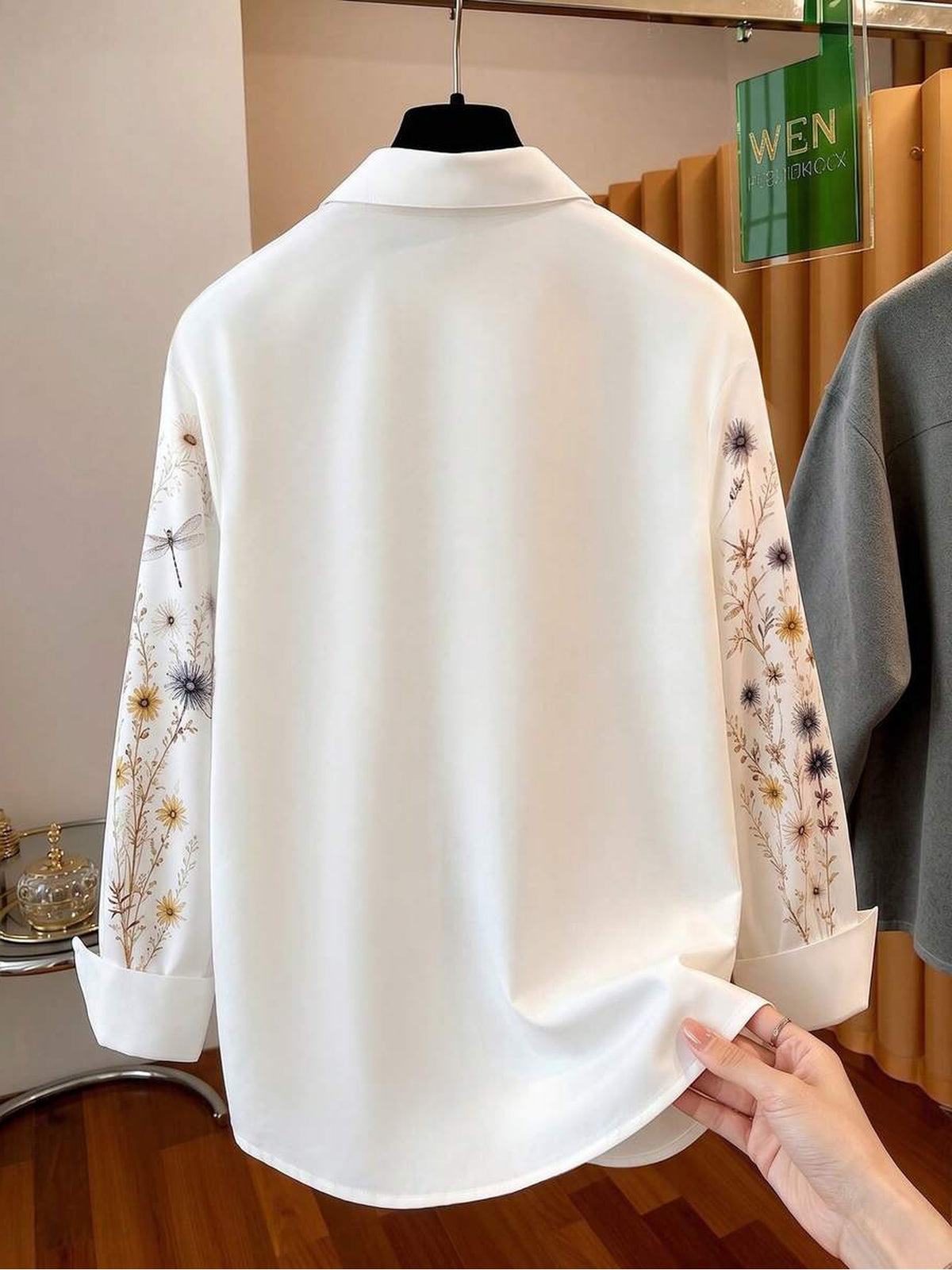 Women's Pretty Shirt, Floral Print Blouse with Faux Pearl Embellishments, Women's Long Sleeve Shirt, Printed Design - Not Textured ZD260727076 - Mix color 5