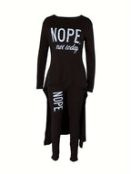 -Made - Fashionable European And American Women'S Casual Comfortable Long-Sleeve Letter Outfit ZHZ018 - Black