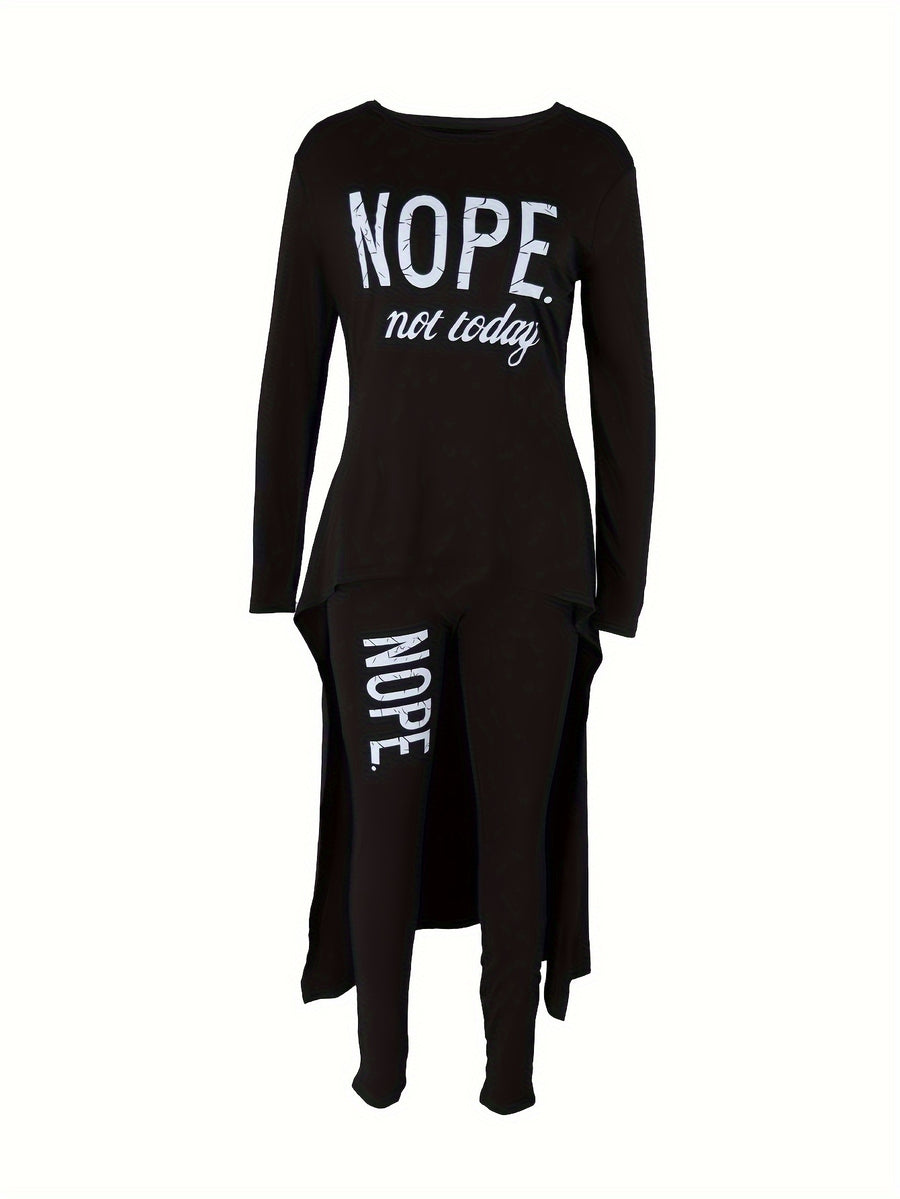 -Made - Fashionable European And American Women'S Casual Comfortable Long-Sleeve Letter Outfit ZHZ018 - Black