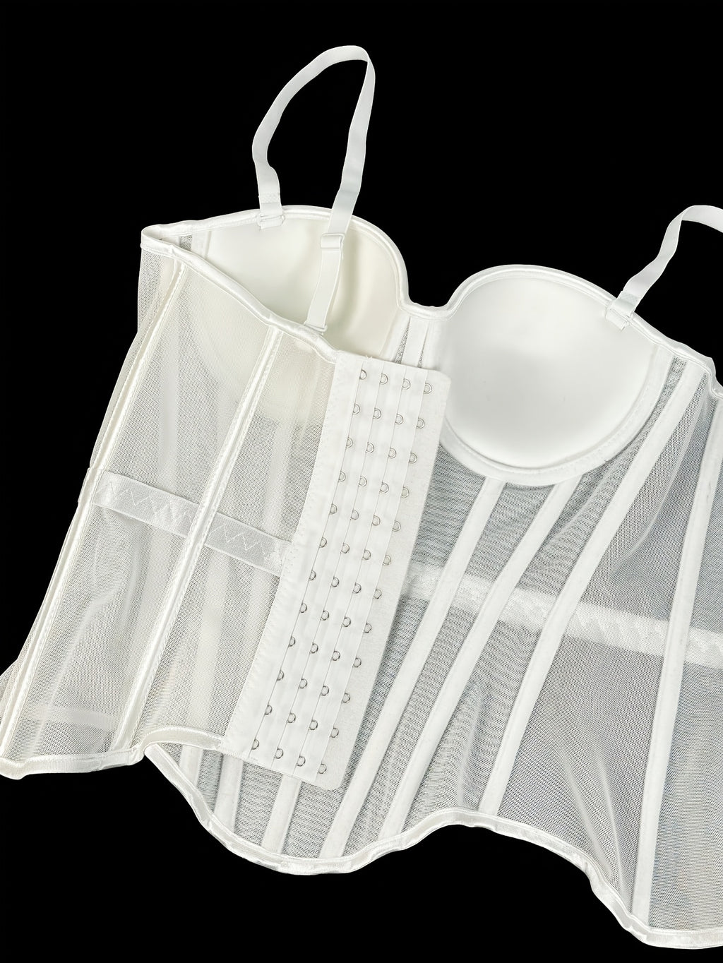 Elegant Mesh Sheer Fishbone Bustier, Tummy Control Shapewear Outerwear Elegant Tight Camisole Top, Stage Performance Strappy Top, Women'S Clothing - White