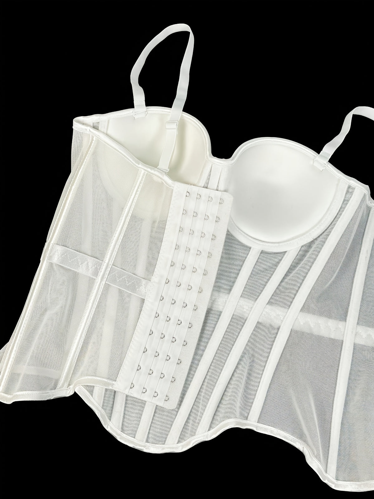 Elegant Mesh Sheer Fishbone Bustier, Tummy Control Shapewear Outerwear Elegant Tight Camisole Top, Stage Performance Strappy Top, Women'S Clothing - White