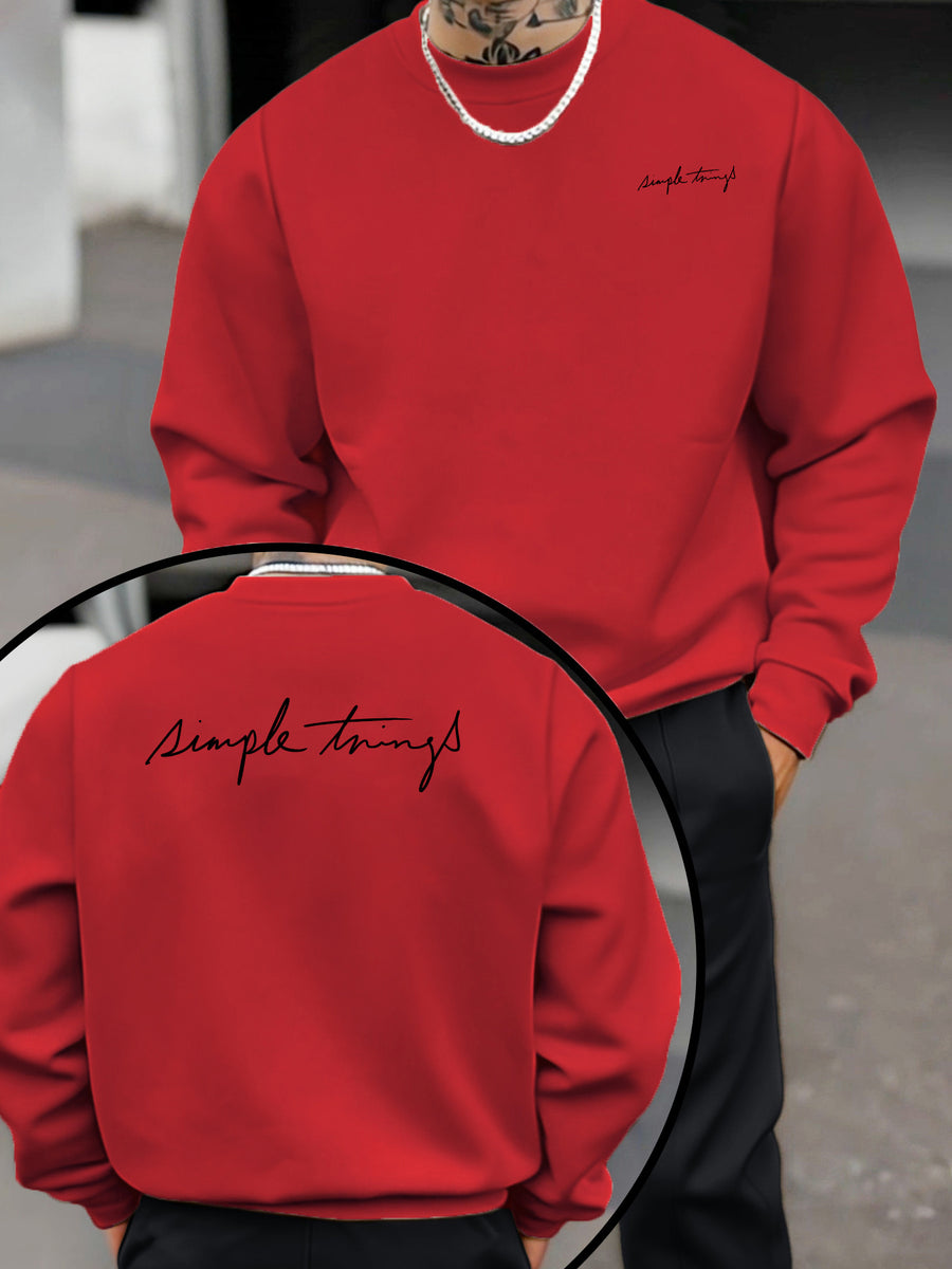 Men'S Trendy Round Neck Sweatshirt, Loose Casual Long Sleeve Top, Individual Pattern Design with Print, Comfortable And Non-Tight Fabric, All-Season Wearable Easy Men'S Clothing - Burgundy color
