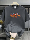 Polo Riding Multi-Person Equestrian Event Pattern Men'S T-Shirt, Outdoor Casual Sports Outing Trendy Loose Short Sleeve - Grey